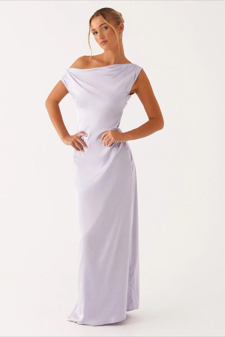 High-waist asymmetric one-shoulder dress for women, a long maxi style for formal events.