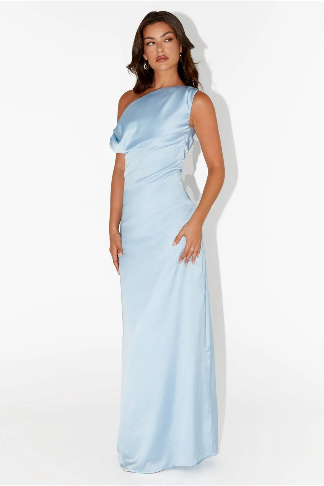 Sophisticated women's high-waist maxi dress with a stylish one-shoulder asymmetric design.
