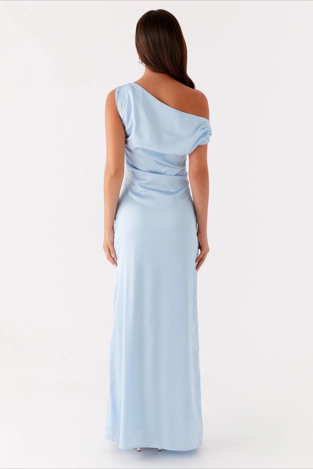 Asymmetric one-shoulder sheath dress for women, a high-waist maxi length, ideal for special events.