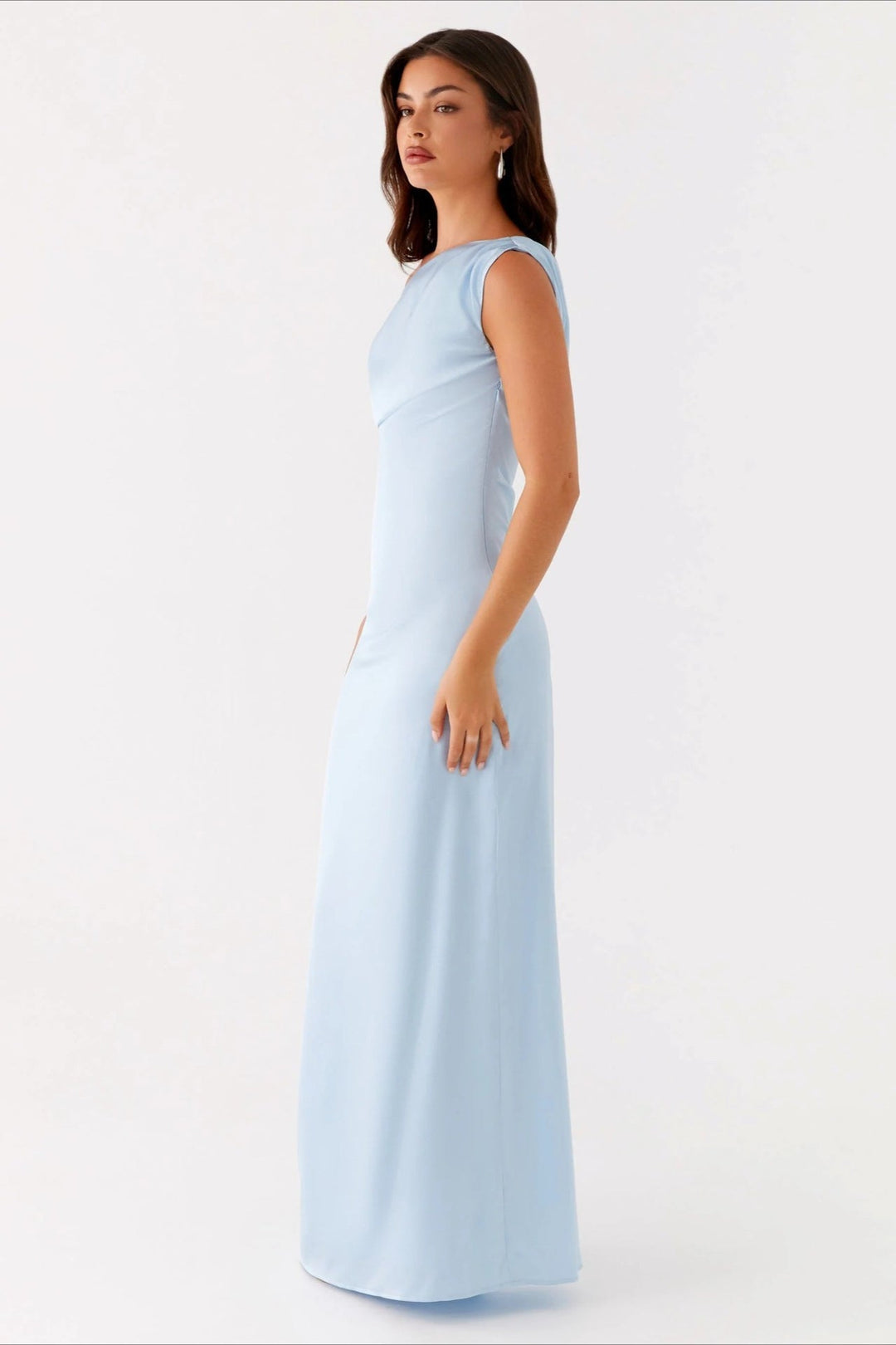 Women's party dress: long, elegant, with an asymmetric one-shoulder and flattering high waist.