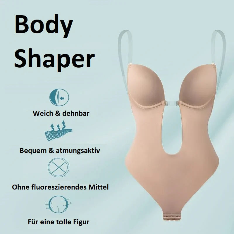 Seamless backless bodysuit bra for women, designed for invisible support & smooth silhouette under any outfit.