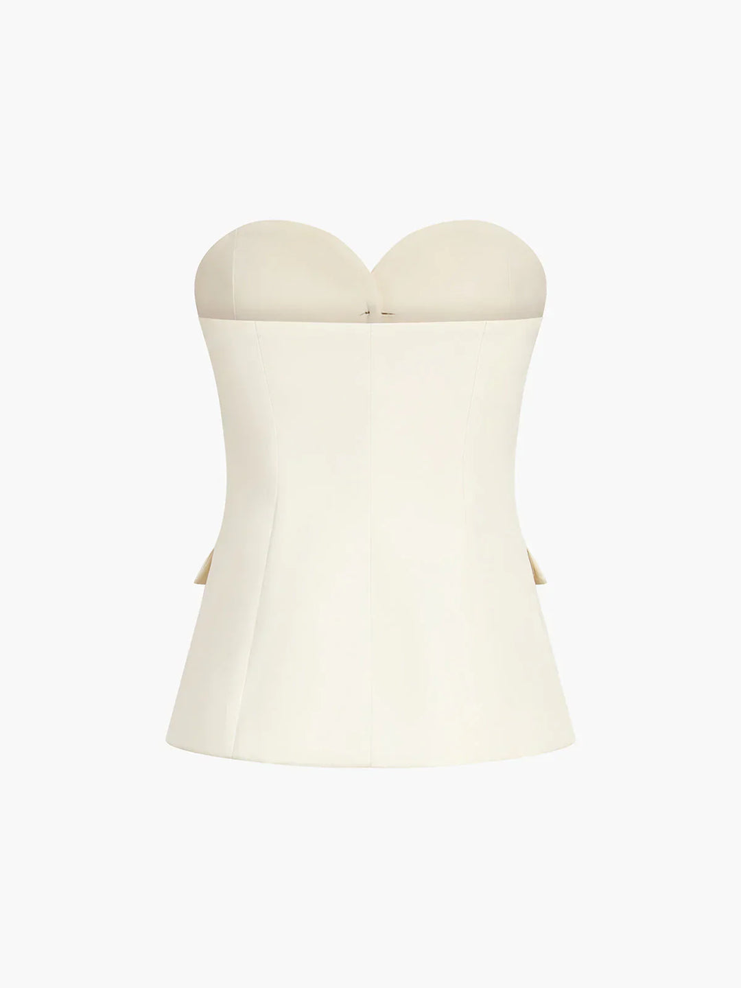 Sophisticated women's beige two-piece set with a structured corset top and wide leg pants.