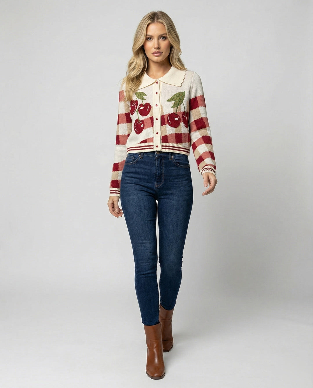 Women's cheerful cropped floral cardigan jacket, perfect for spring fashion & summer style.