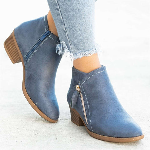 Trendy women's chic ankle boots with zipper. Essential fall & winter fashion, perfect for ladies' everyday wear.