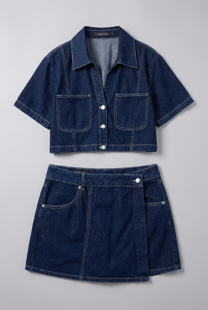 Versatile ladies' matching set: a fashionable cropped shirt and mini skirt for chic summer outfits.