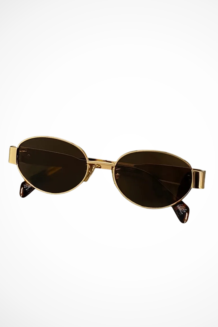 Women's summer style oval metal frame sunglasses with dark lenses, a must-have fashion accessory for UV protection.