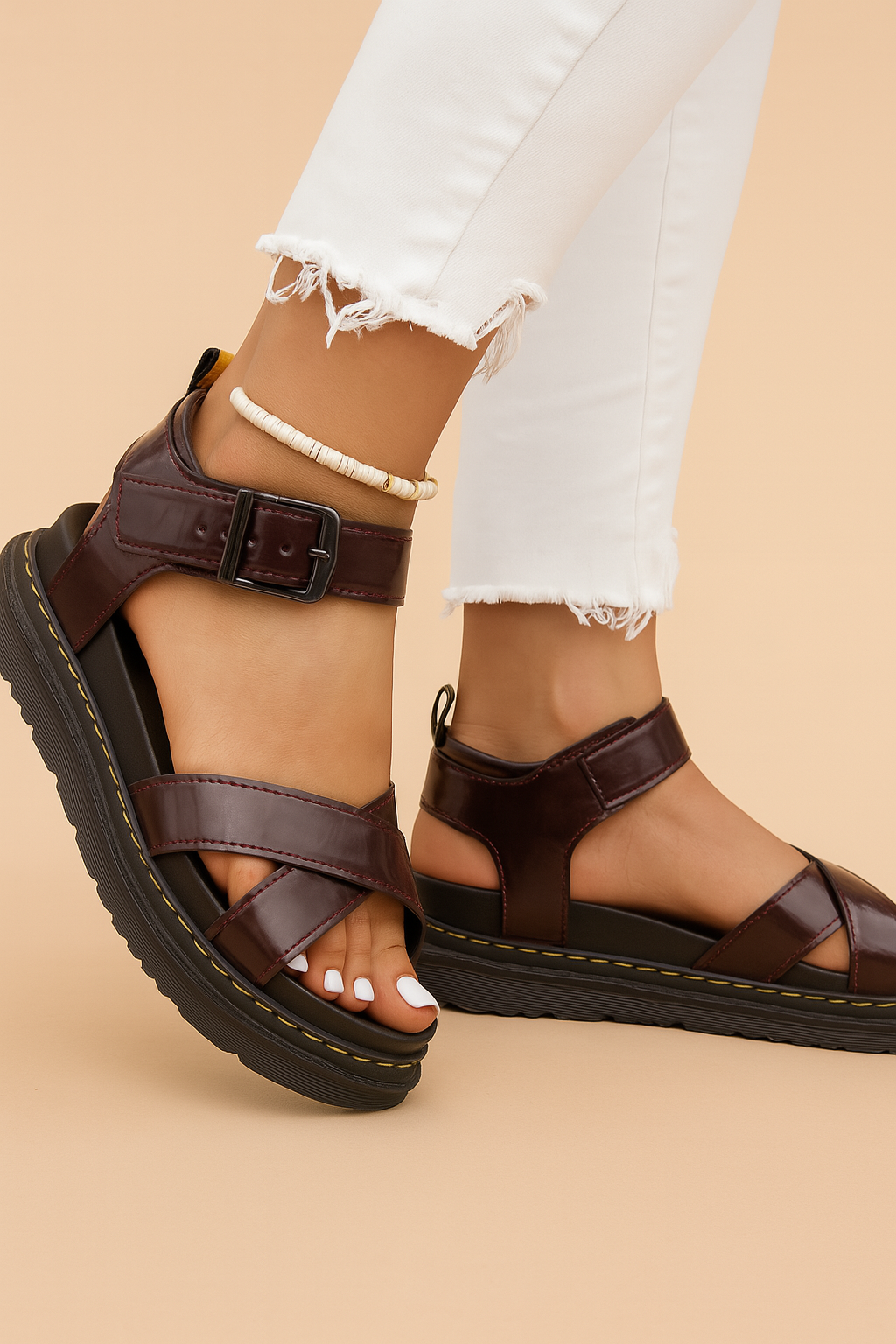 Stylish women's platform sandals with multiple straps & buckle. Casual yet elegant summer shoes for fashion-forward comfort.