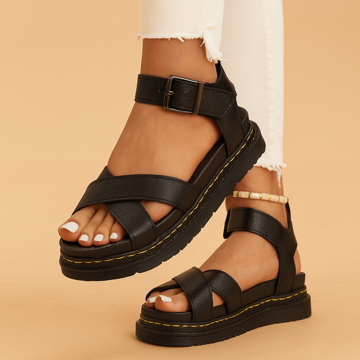 Comfortable women's strappy platform buckle sandals for summer. Elevate your look with these chic and versatile casual shoes.