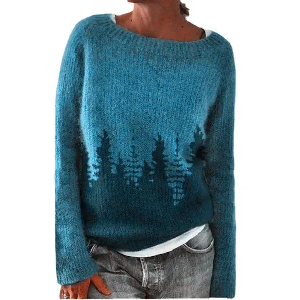 Classic Fair Isle patterned women's crew neck pullover sweater, a comfortable long sleeve winter knit.
