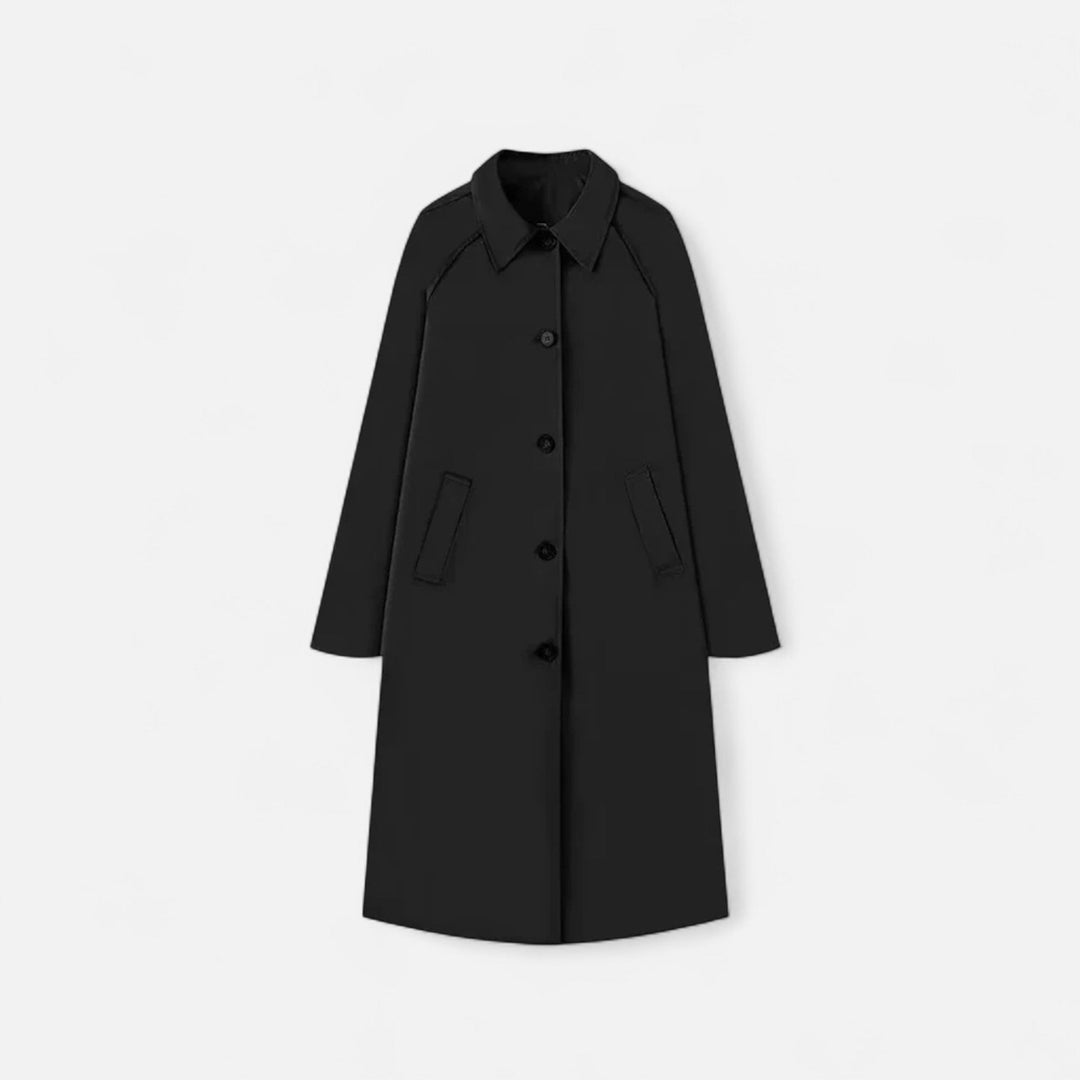 Single-breasted women's retro long trench coat. Classic autumn & winter outerwear. Elegant versatile style.
