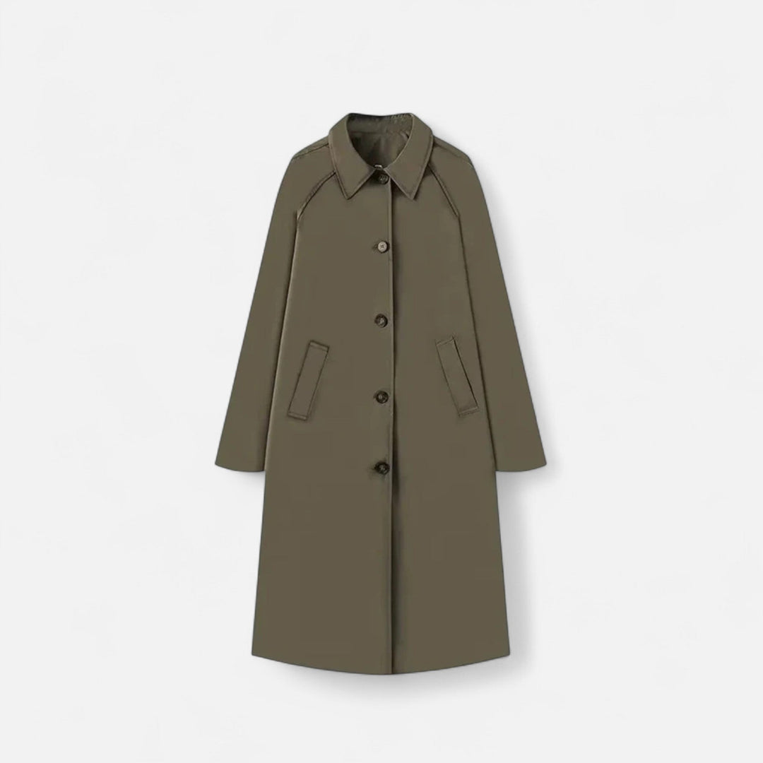 Elegant women's retro long trench coat. Classic versatile outerwear, perfect for autumn & winter style.