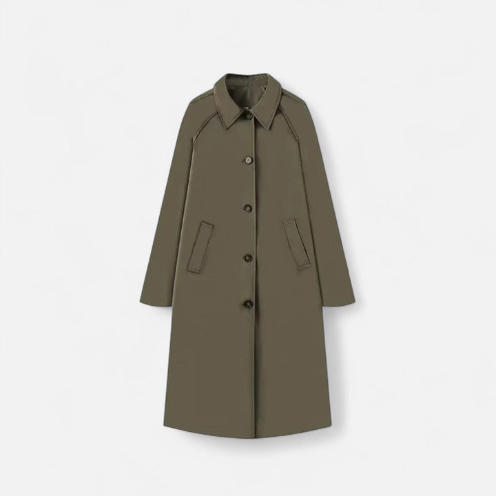 Elegant women's retro long trench coat. Classic versatile outerwear, perfect for autumn & winter style.