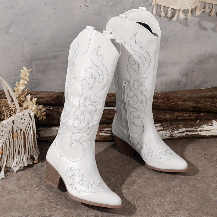 Women's versatile knee-high cowboy boots with a comfortable block heel, perfect for any look.