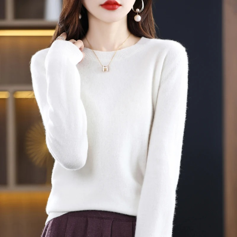Comfortable & stylish women's round neck sweater, soft knit for versatile everyday fashion.