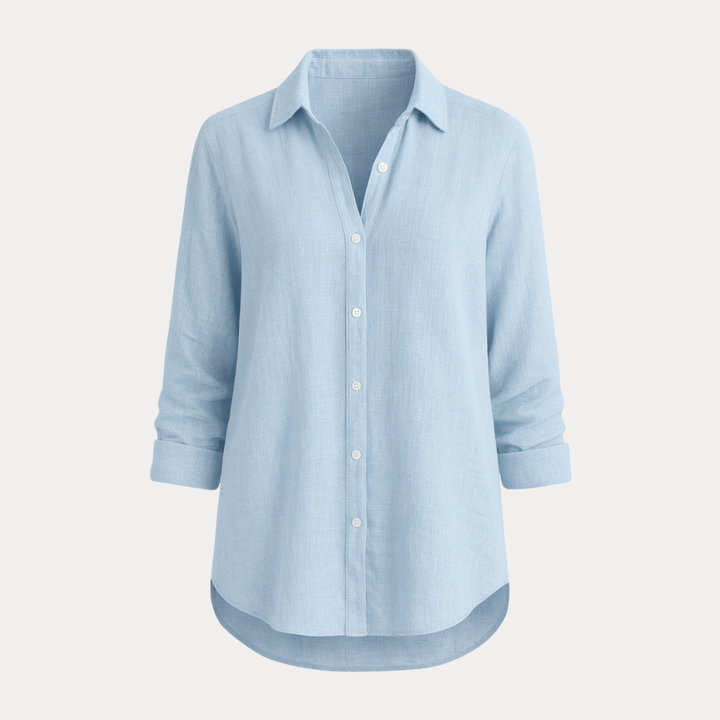Women's classic white button-up shirt, perfect for versatile everyday and office wear.