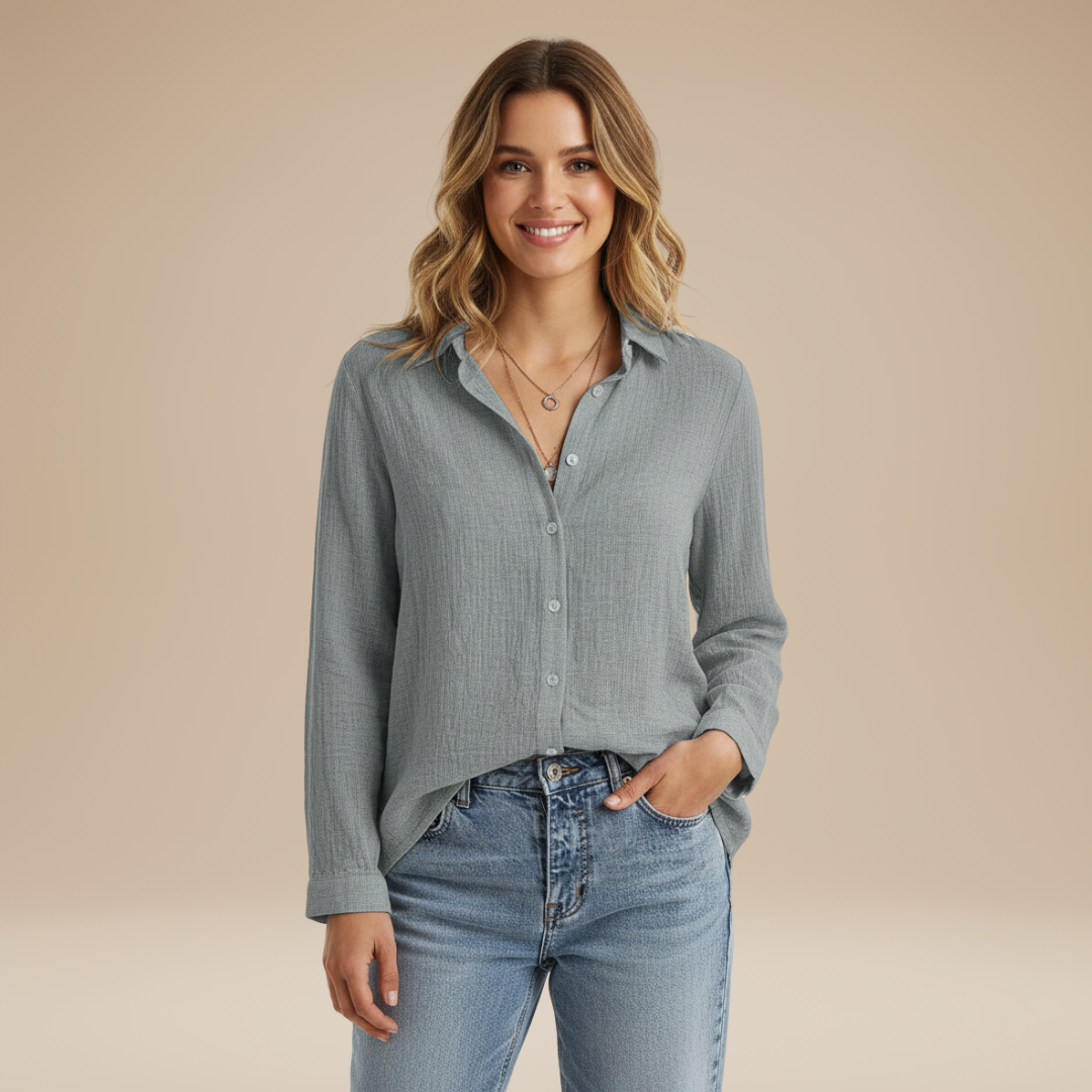 Chic women's classic button-up blouse, perfect for versatile office to casual fashion.
