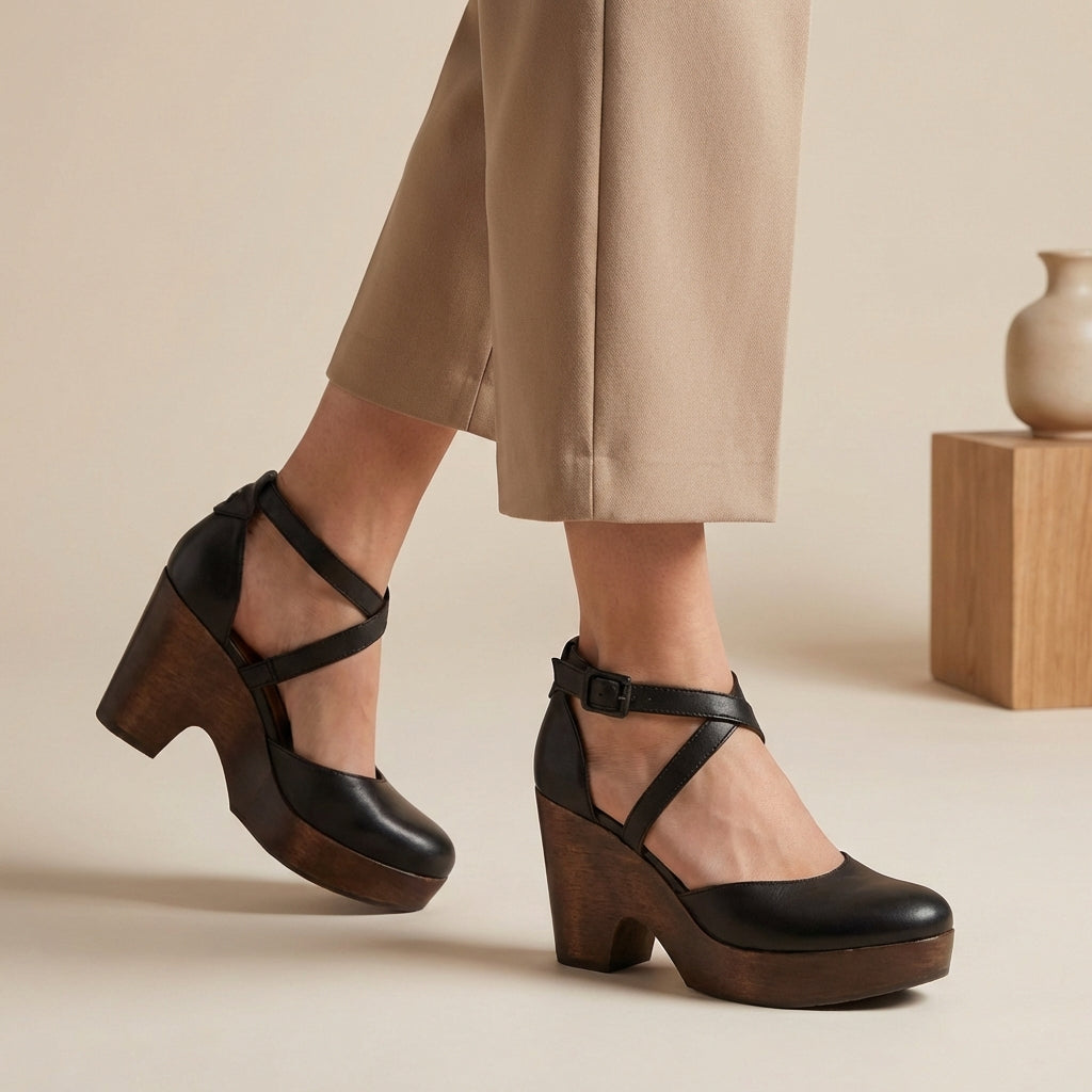 Women's closed-toe platform wedge sandals with elegant ankle strap for chic summer comfort.