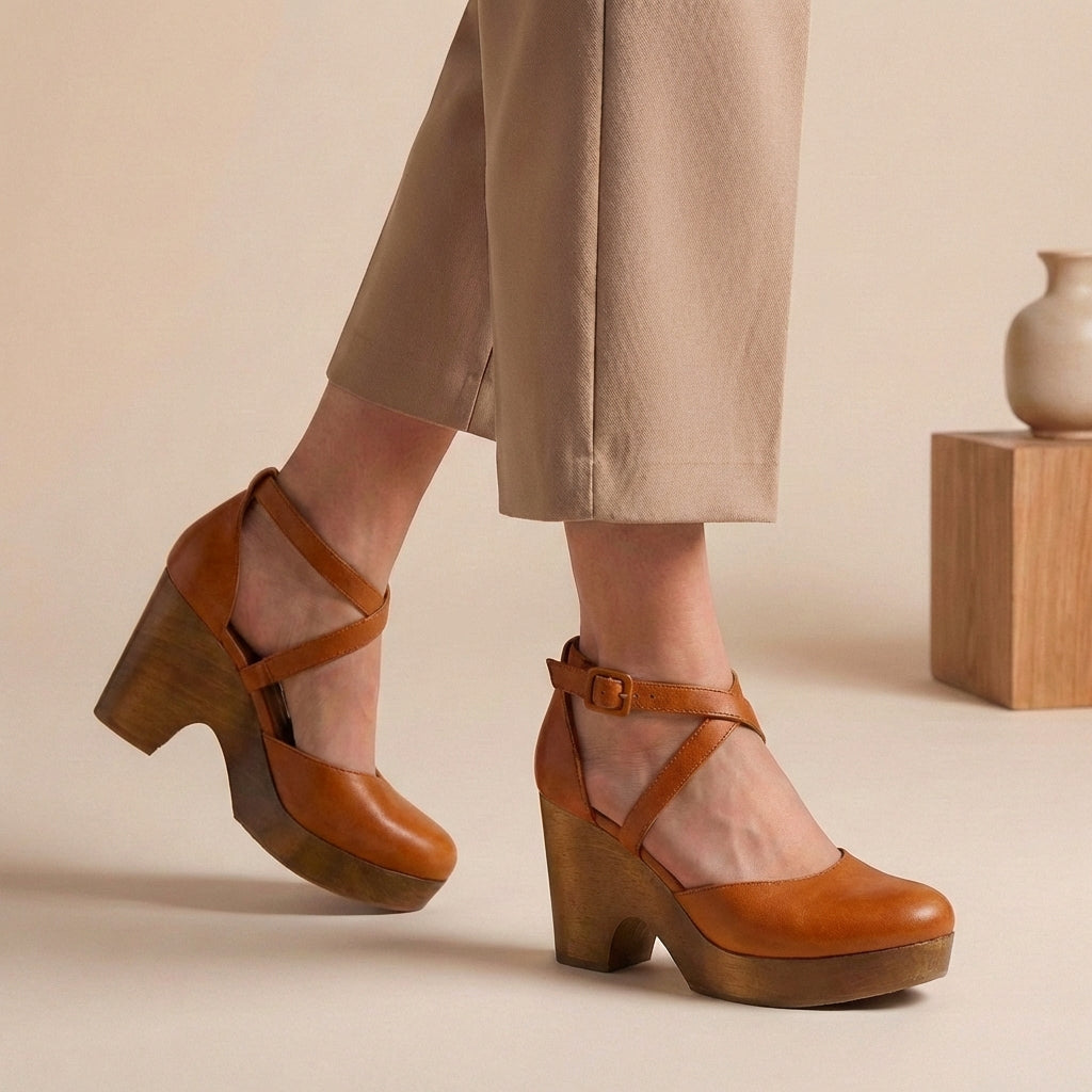 Versatile women's platform wedge heels, closed toe & ankle strap, perfect for dressy or everyday summer wear.