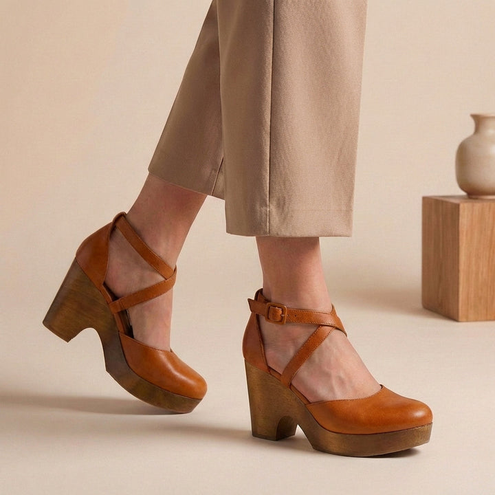 Versatile women's platform wedge heels, closed toe & ankle strap, perfect for dressy or everyday summer wear.