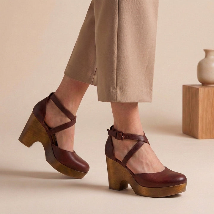 Women's comfortable closed-toe platform wedge heels with ankle strap, ideal for summer elegance & resort wear.