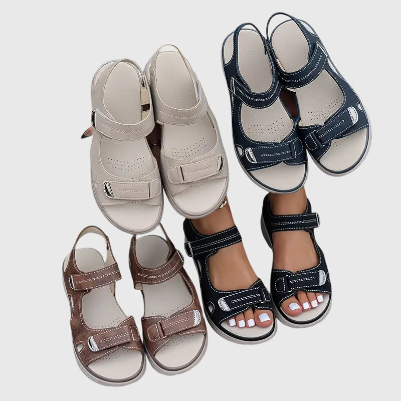 Women's comfortable walking sandals with orthopaedic features for arch support & chronic pain relief.