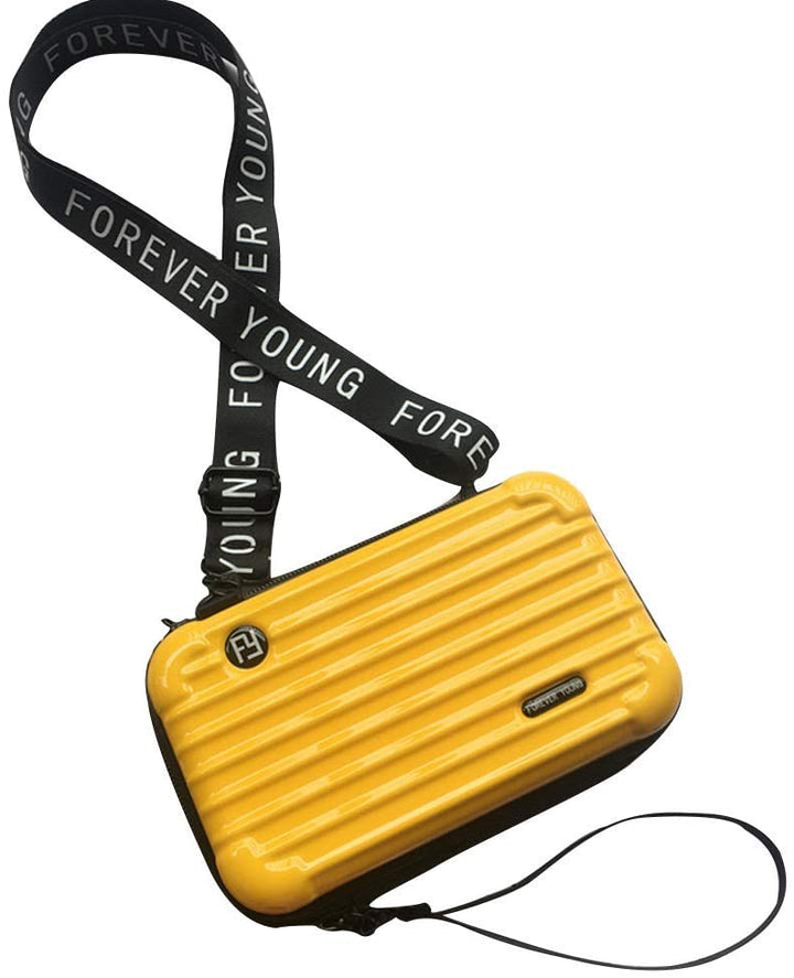 Protective hard shell mini crossbody travel case, waterproof & sleek design for women.