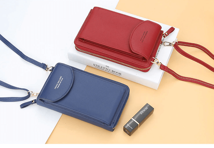 Detail shot of adjustable strap on women's compact PU leather crossbody bag.