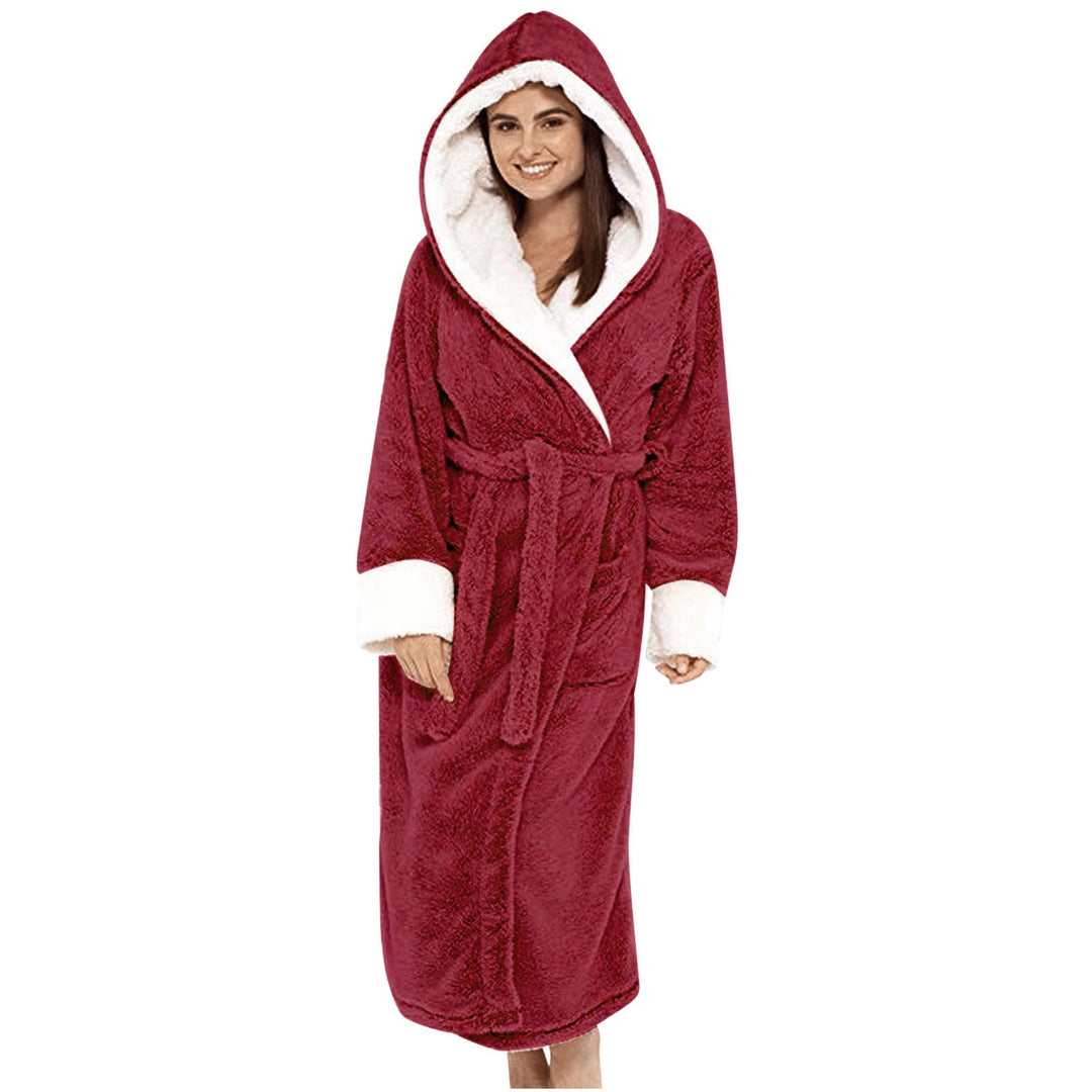 Luxurious women's fleece sleepwear robe, hooded and belted for cozy nights and mornings.