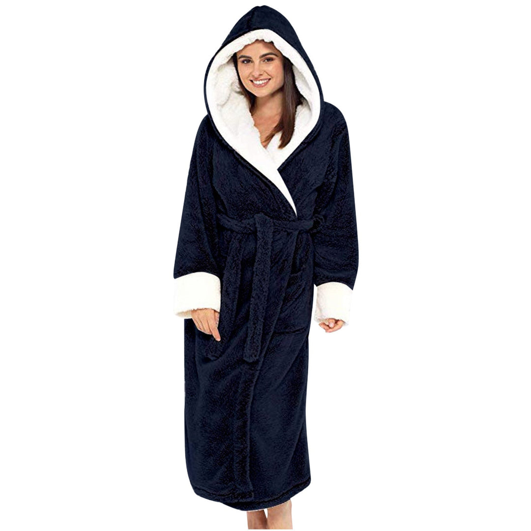 Women's soft fleece hooded robe, comfortable and warm, with a practical tie belt.