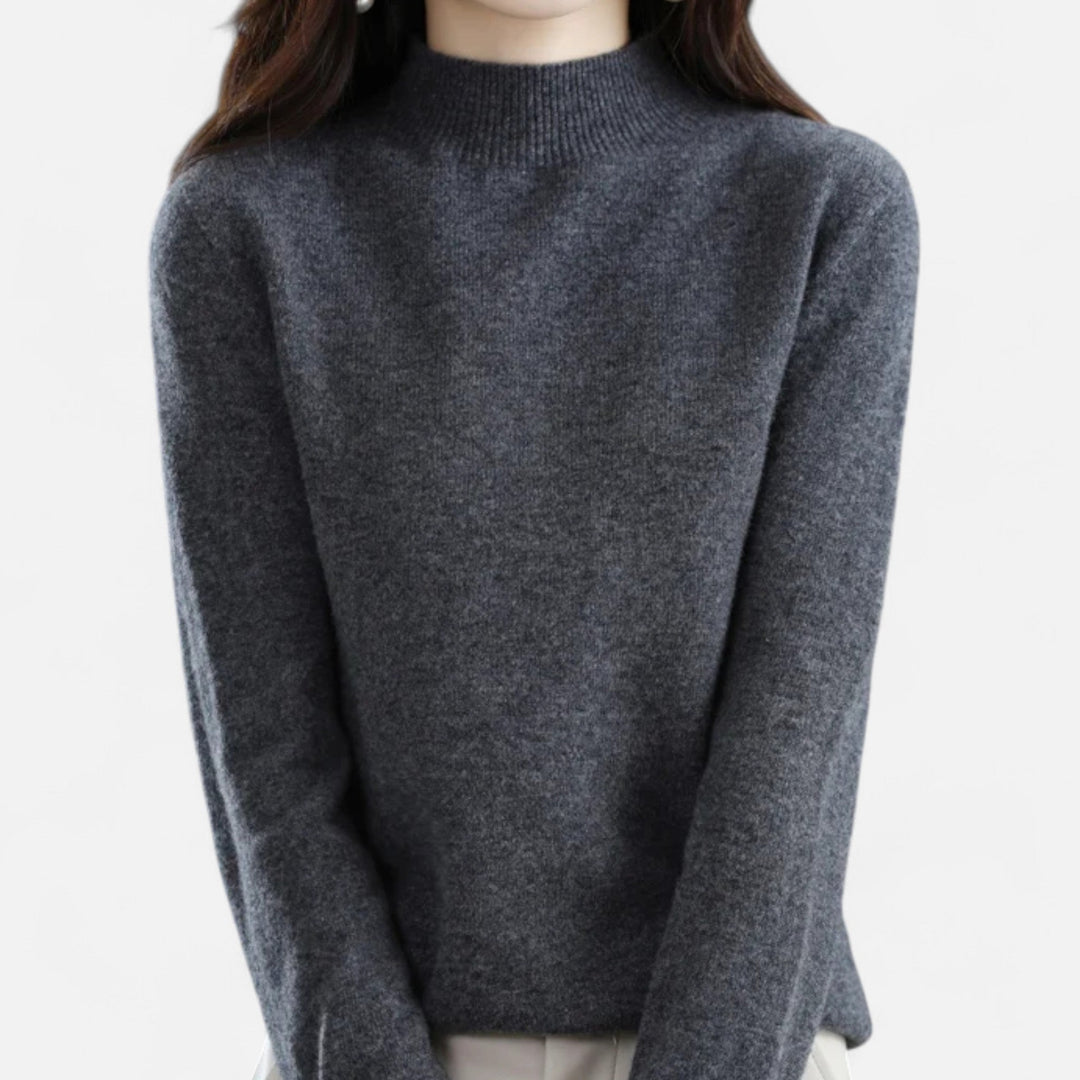 Women's cozy half-neck pullover sweater, ideal for warm winter fashion & autumn style.