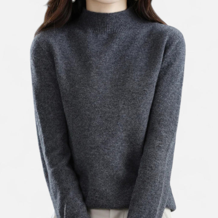 Women's cozy half-neck pullover sweater, ideal for warm winter fashion & autumn style.