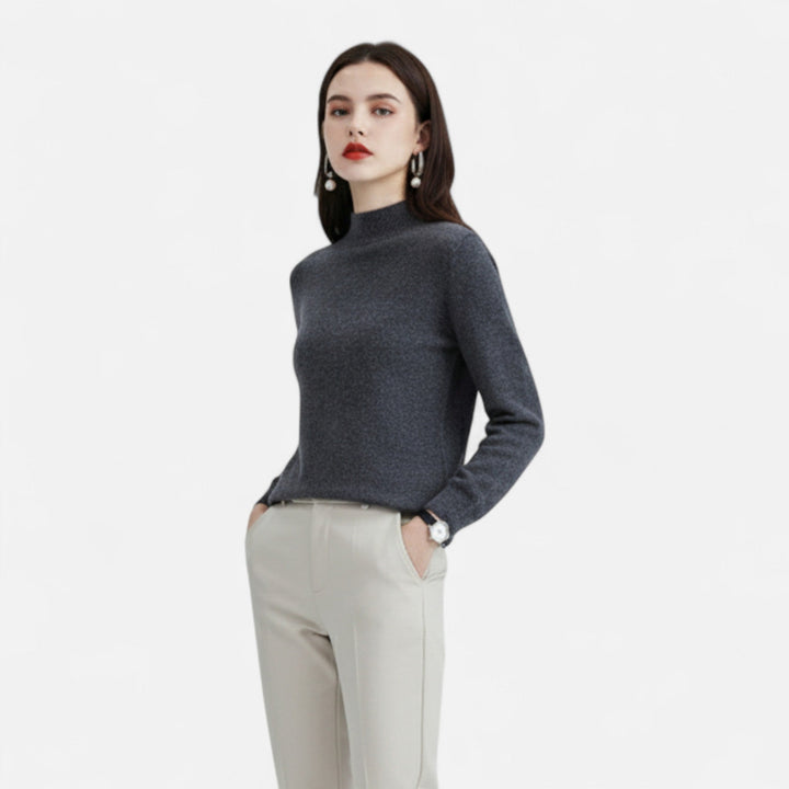 Elegant women's half-neck pullover, long sleeve, perfect for chic winter & autumn outfits.