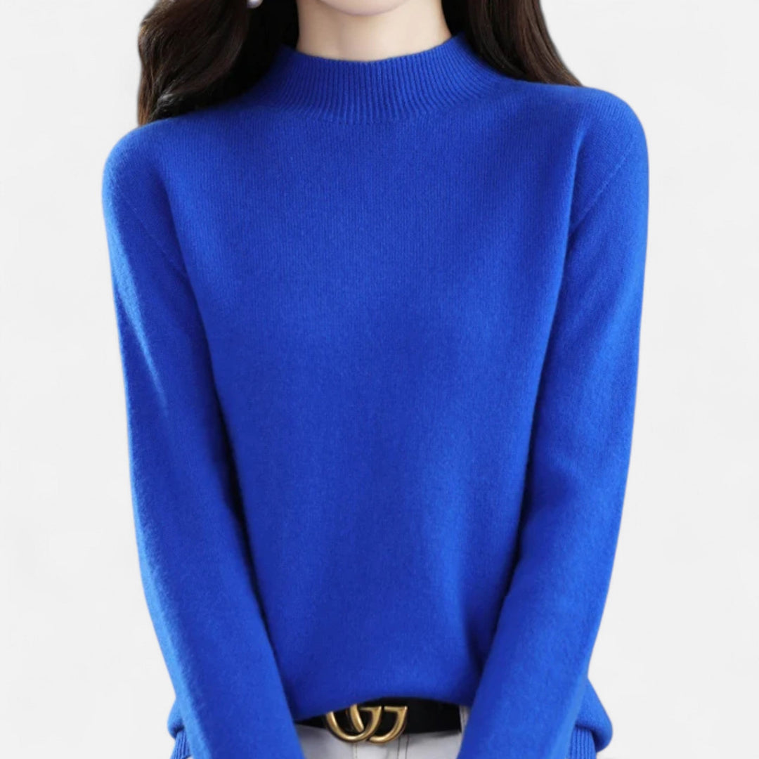 Luxurious women's half-neck pullover sweater, long sleeve, bringing cozy warmth to winter fashion.