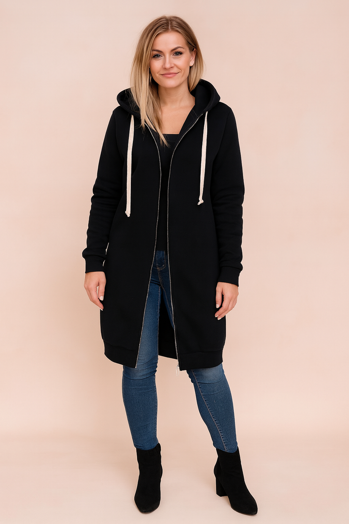 Women's cozy knit long sweater in a chic, elegant style. Perfect for versatile fall outfits.