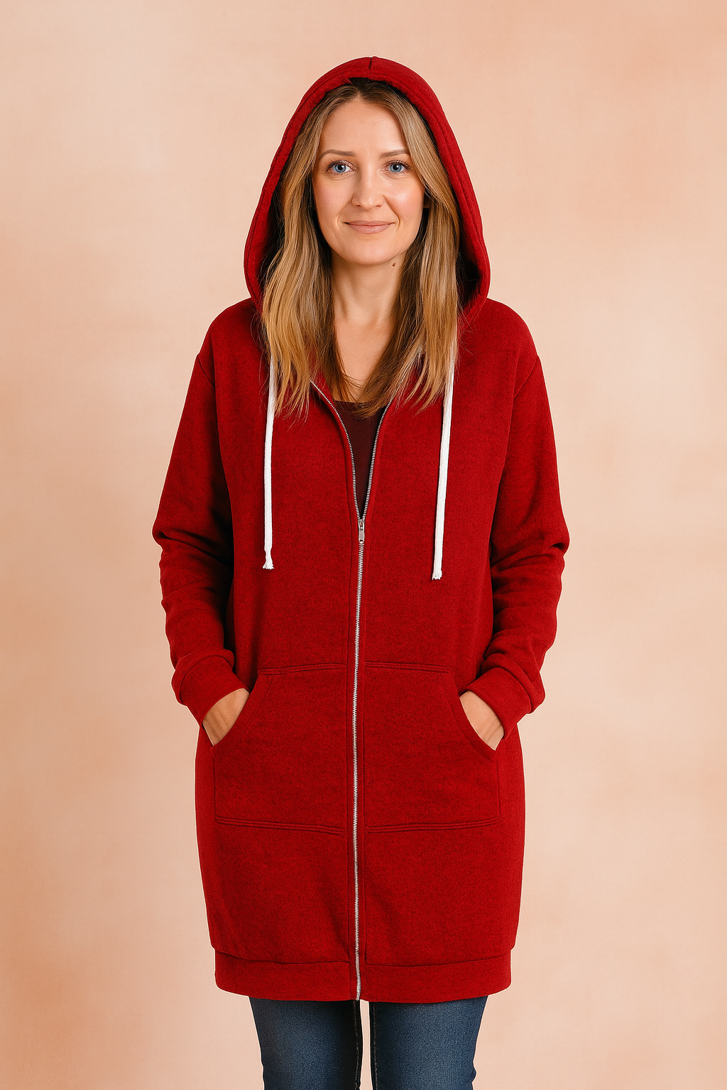 Essential women's long knit pullover, offering comfort and style for any fall or winter look.