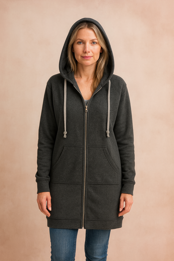 Comfortable women's long knit sweater, versatile for casual styles and cozy outfits.