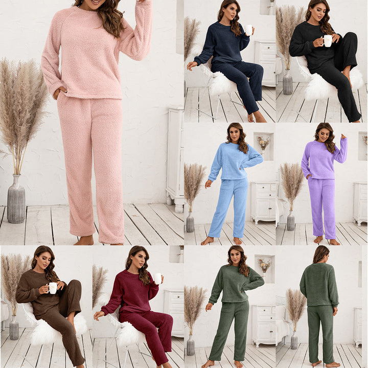 Women's cozy long sleeve pajama set with comfortable pants, ideal for sleep & loungewear.