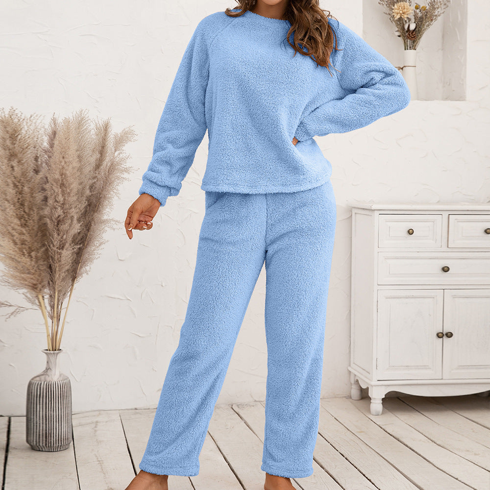 Soft-touch women's sleep set, a long sleeve top and matching pants, designed for relaxation.