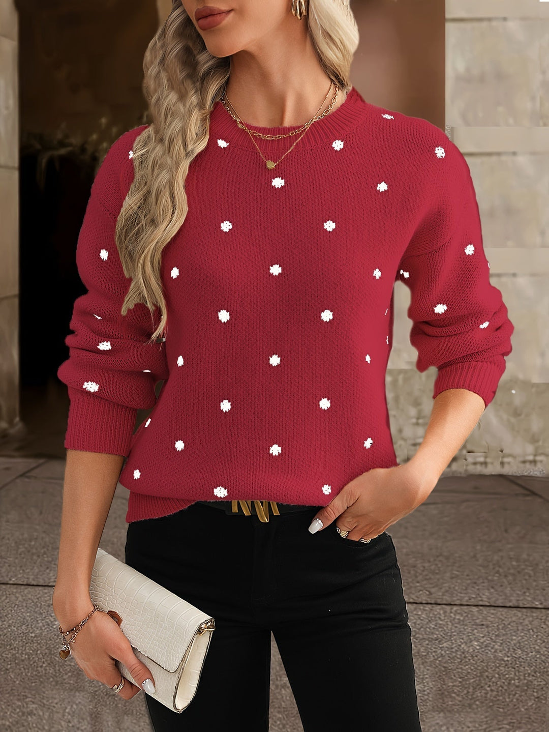 Stylish women's autumn/winter polka dot sweater. Cozy long-sleeve knit for casual elegance.