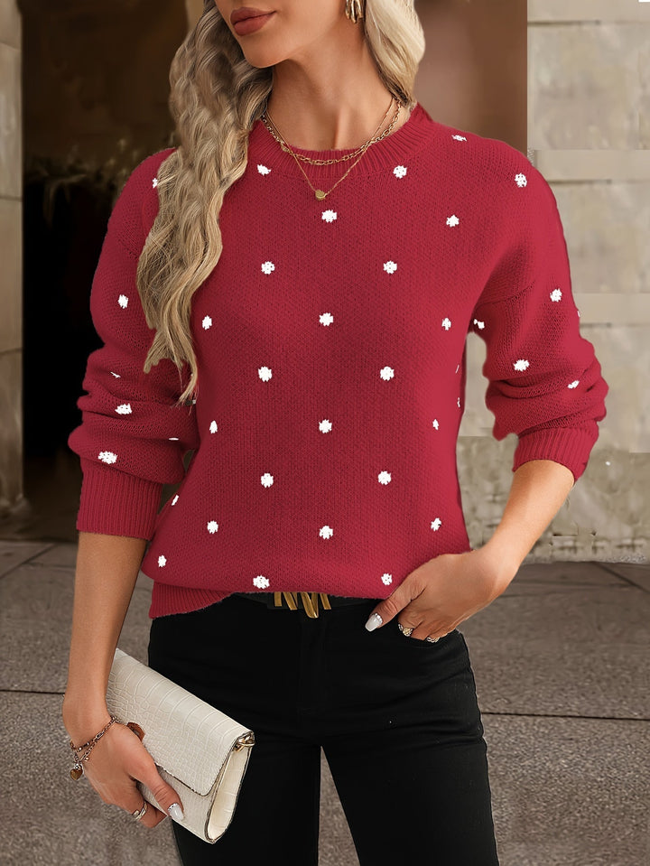 Stylish women's autumn/winter polka dot sweater. Cozy long-sleeve knit for casual elegance.