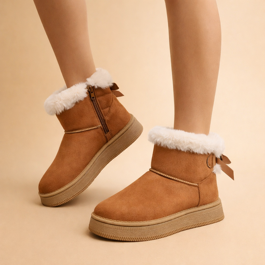 Comfortable women's slip-on winter boots. Warm, cozy ankle footwear for casual everyday wear in cold weather.