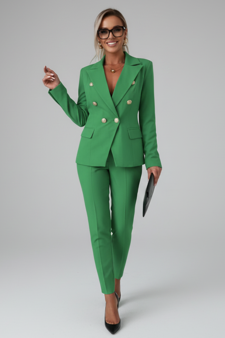 Ladies' tailored double-breasted suit. Matching separates, perfect for formal and business casual.