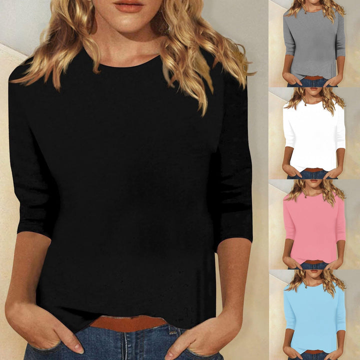 Women's Effortless Round Neck Three-Quarter Sleeve Tee, comfortable & versatile everyday wear.