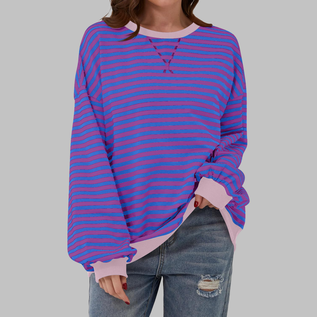 Effortless women's striped long-sleeve top, round neck and super comfy.