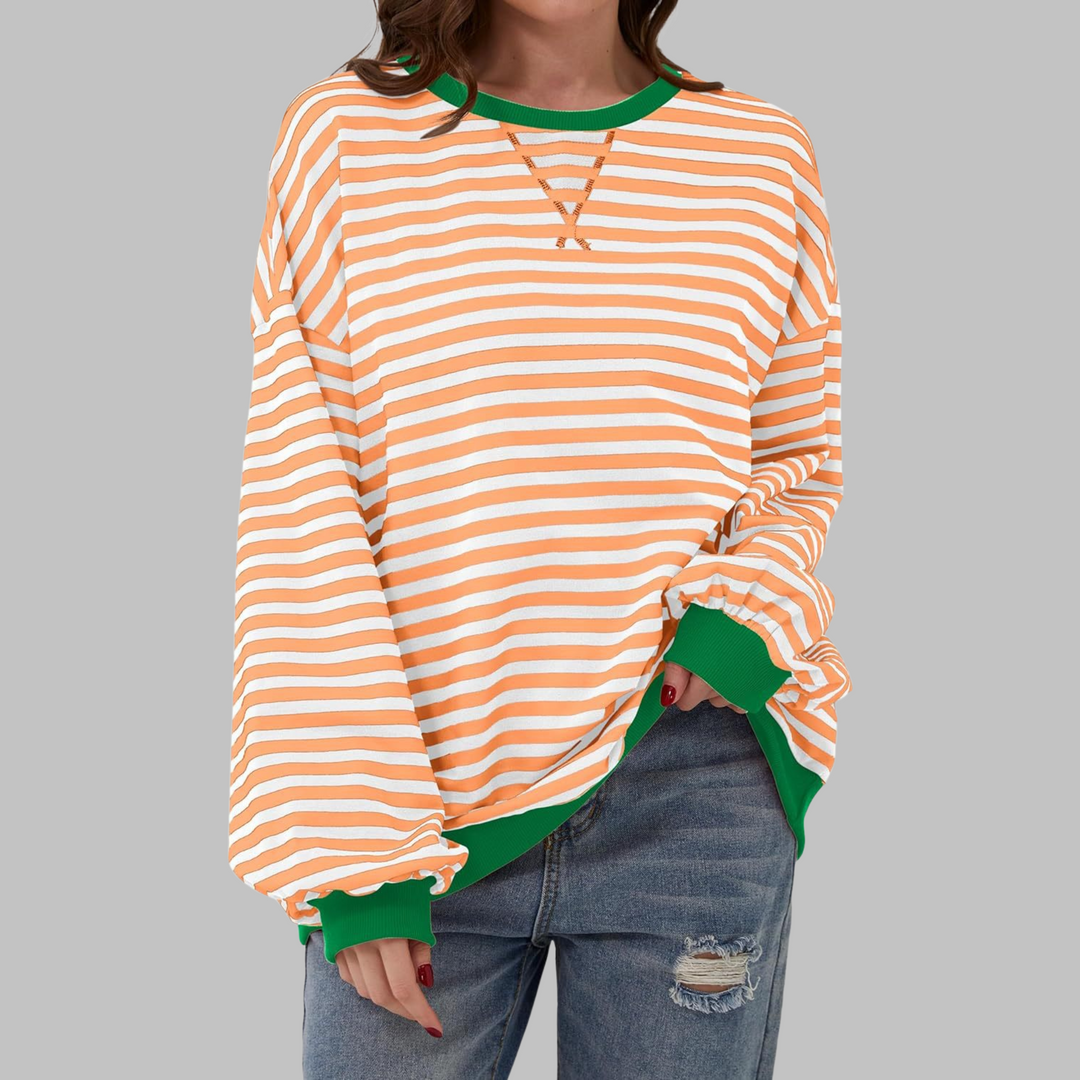 Comfy women's striped shirt, long-sleeve and relaxed fit for effortless style.