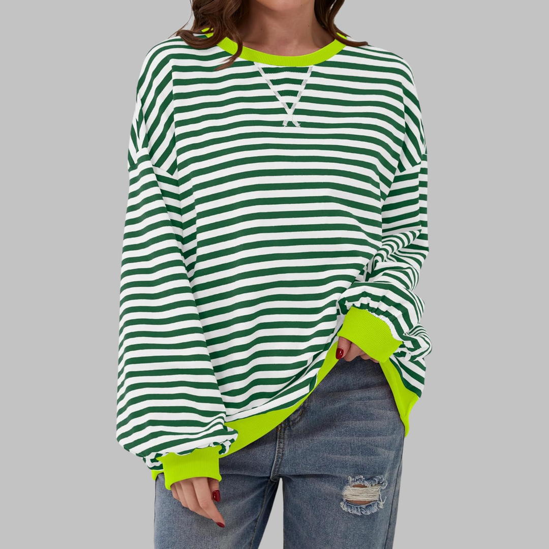 Stylish women's striped sweatshirt, ideal for casual layering & everyday fashion.