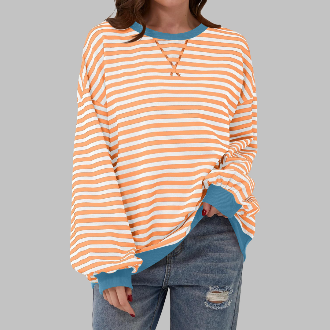Women's casual striped sweatshirt, effortless design for comfy and relaxed fit.