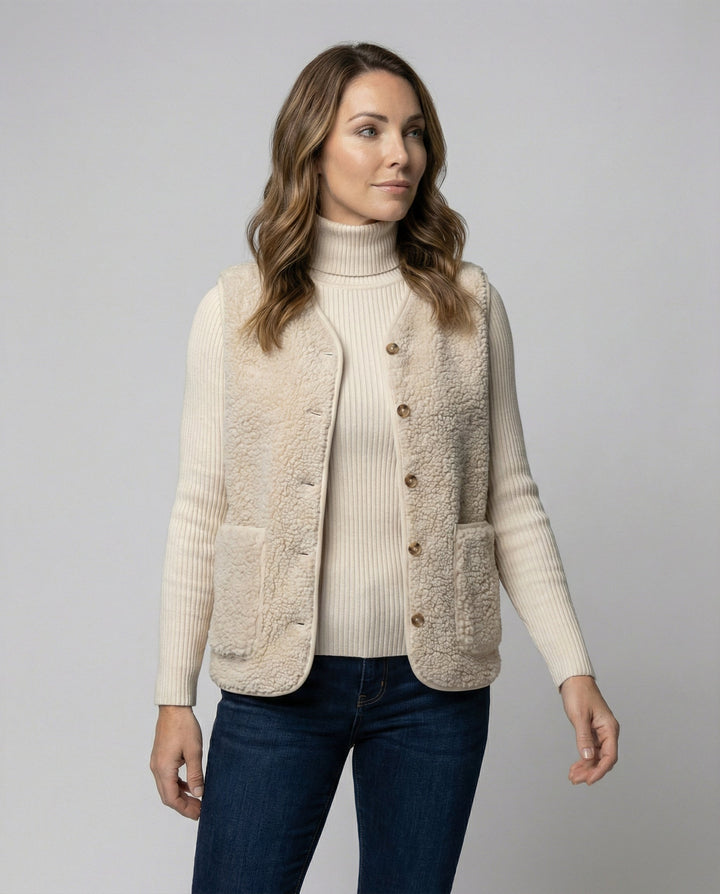 Chic neutral beige essential top for women, offering timeless style and comfortable versatility.