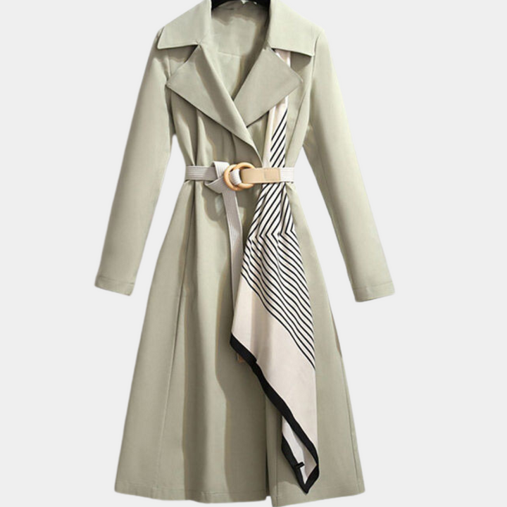 Luxurious women's trench coat, ideal for sophisticated spring & fall fashion. Elegant versatile outerwear.