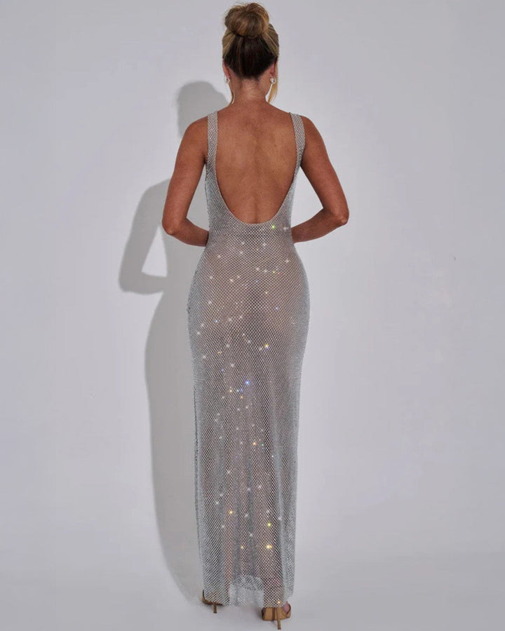 Luxurious embellished maxi dress, designed for glamourous events.